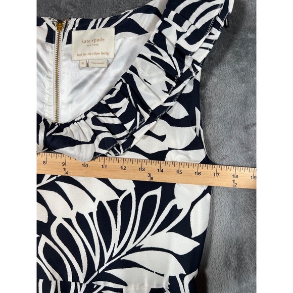 Kate Spade New York Dress Sz 10 Navy White Leaf Print Stella SILK Habotai Lined - Picture 7 of 12